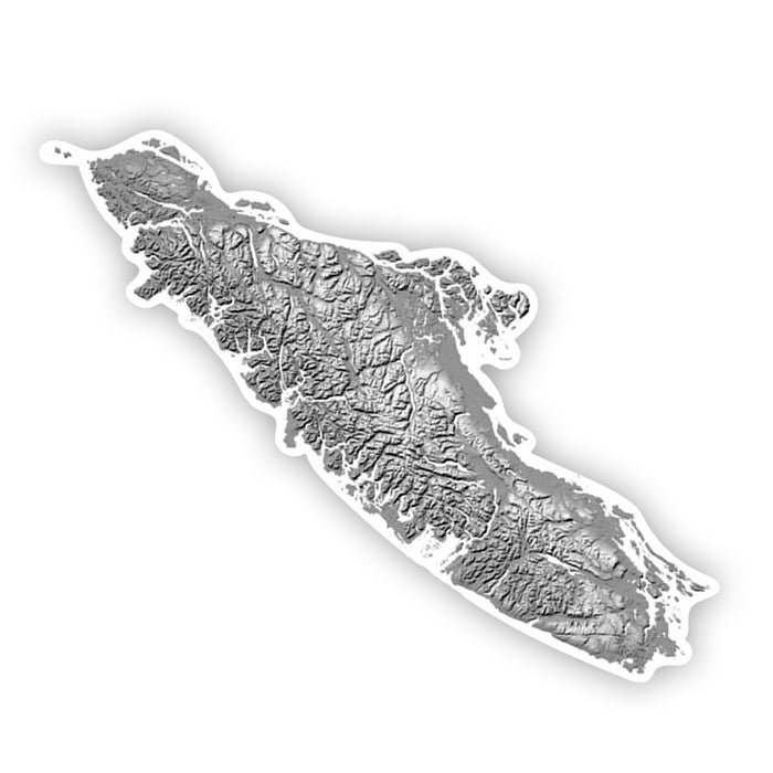 Vancouver Island Topographic Vinyl Sticker: Black & White, Waterproof