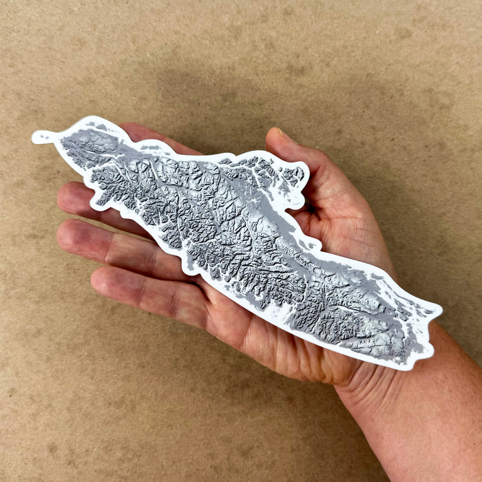 Black and White Vancouver Island Car Vinyl Decal, Topographic Vancouver Island Map Sticker BC Canada