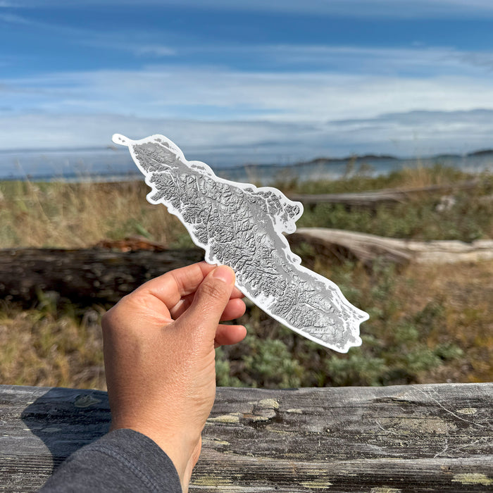 Black and White Vancouver Island Car Vinyl Decal, Topographic Vancouver Island Map Sticker BC Canada