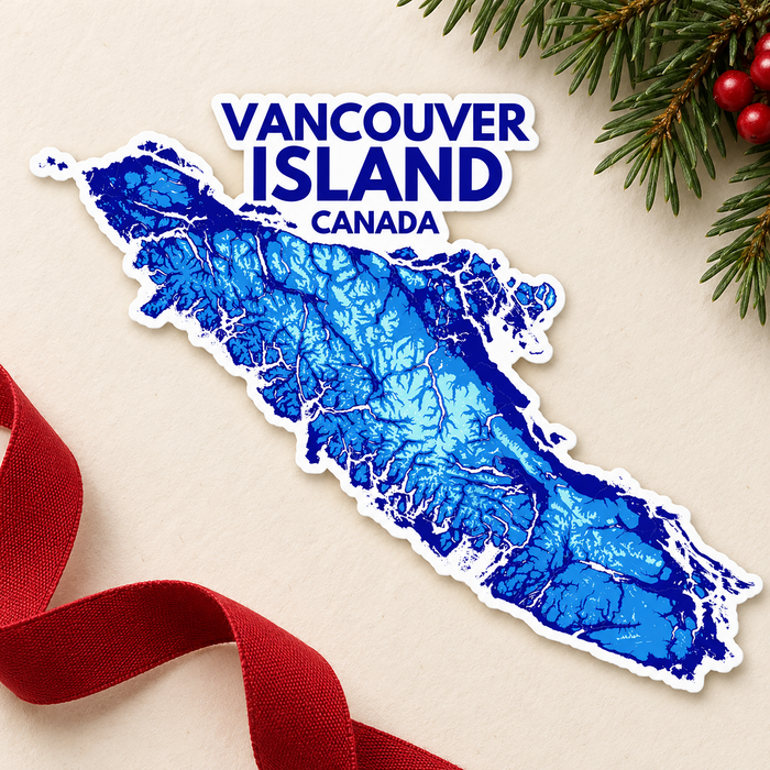 Vancouver Island Canada Sticker: Blue Topographic Map Art Vinyl Decal