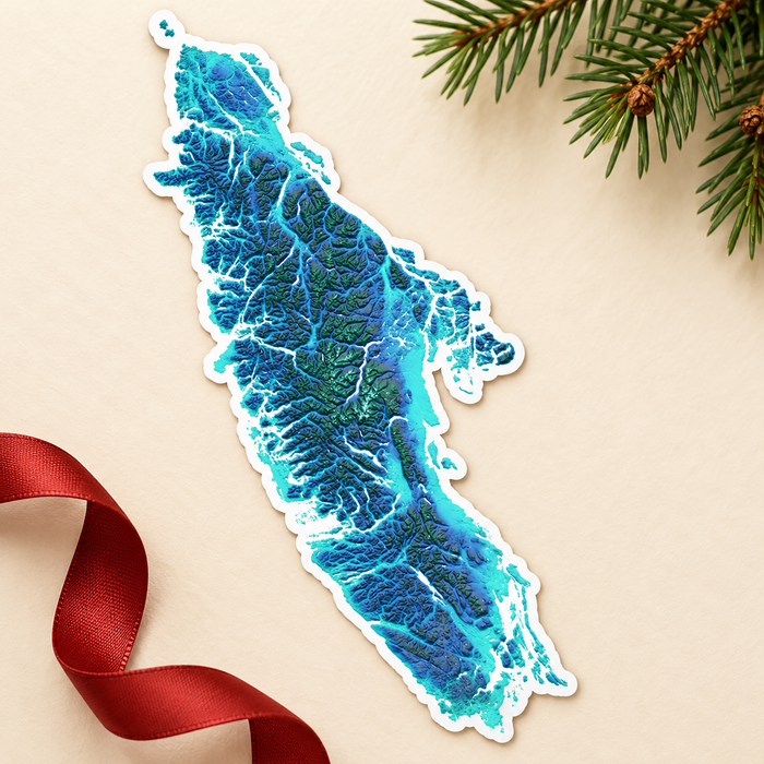 Vancouver Island Topographic Vinyl Decal: Blue & Turquoise, Waterproof