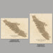 Two maps of Vancouver Island, one in landscape and one in portrait orientation, on a gray background.