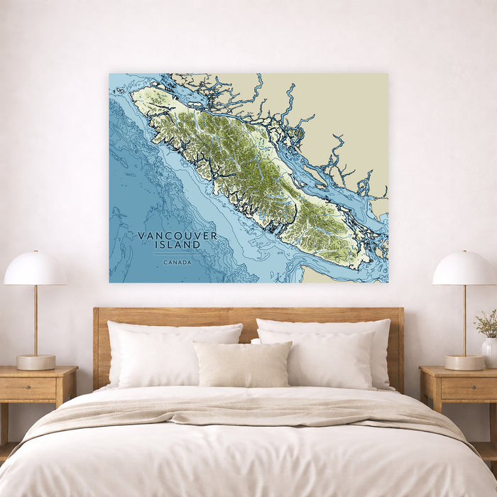 Vancouver Island Contour Map Print: Coastal Ocean Wall Art Poster