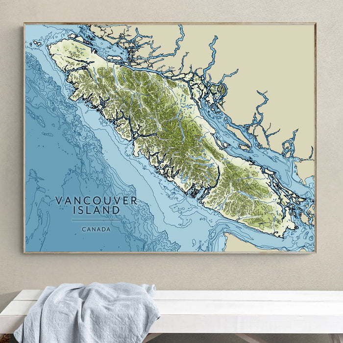 Vancouver Island Contour Map Print: Coastal Ocean Wall Art Poster