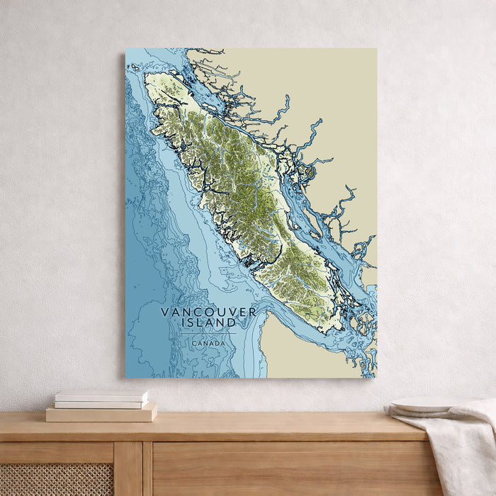 Vancouver Island Contour Map Print: Coastal Ocean Wall Art Poster