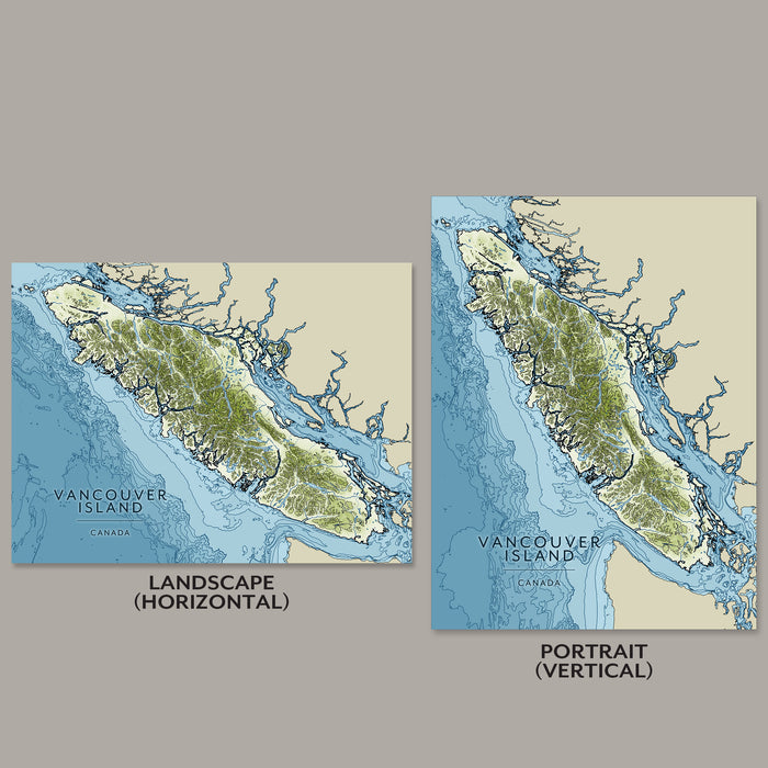 Vancouver Island Contour Map Print: Coastal Ocean Wall Art Poster