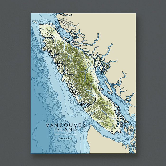 Vancouver Island Contour Map Print: Coastal Ocean Wall Art Poster