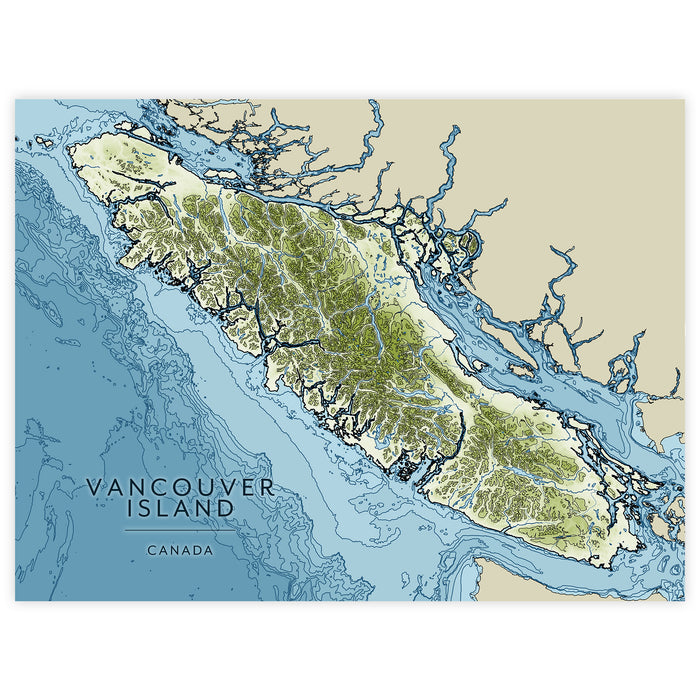 Vancouver Island Contour Map Print: Coastal Ocean Wall Art Poster
