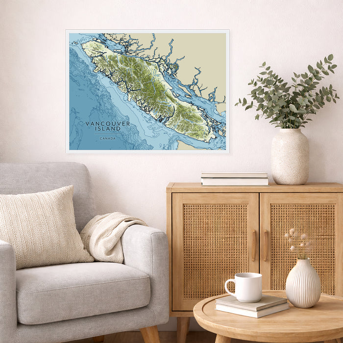 Vancouver Island Contour Map Print: Coastal Ocean Wall Art Poster