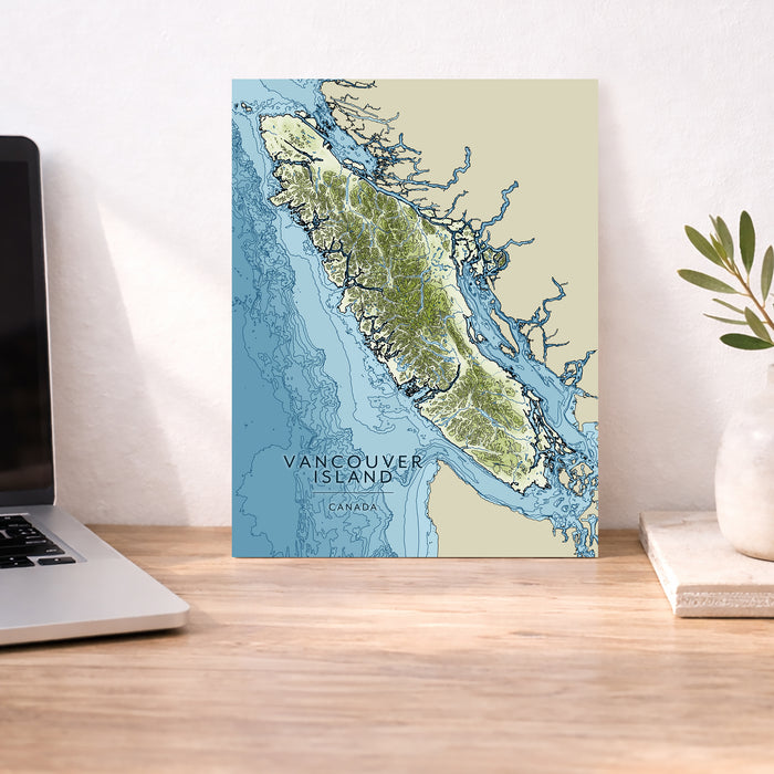 Vancouver Island Contour Map Print: Coastal Ocean Wall Art Poster
