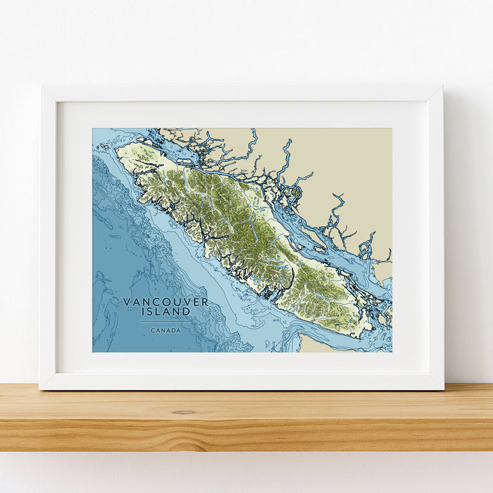 Vancouver Island Contour Map Print: Coastal Ocean Wall Art Poster