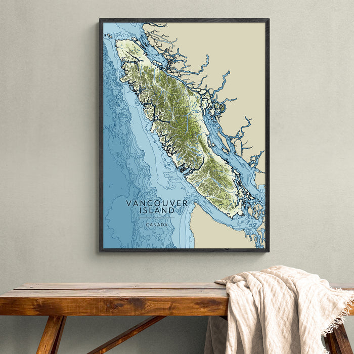 Vancouver Island Contour Map Print: Coastal Ocean Wall Art Poster