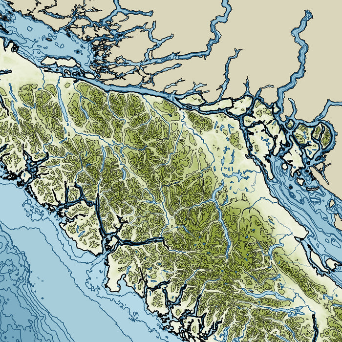 Vancouver Island Contour Map Print: Coastal Ocean Wall Art Poster