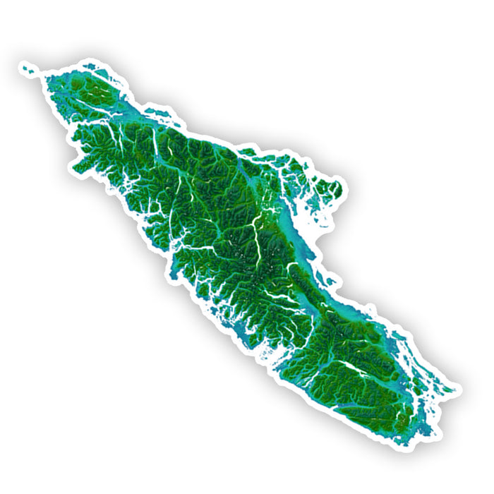 Vancouver Island Topographic Vinyl Sticker: Green & Blue, Waterproof