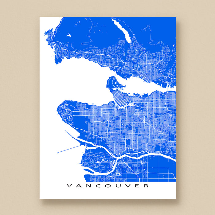Map of Vancouver in blue on a white background