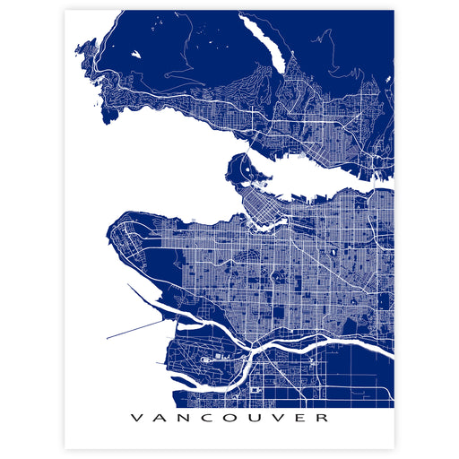 Map of Vancouver in blue on a white background