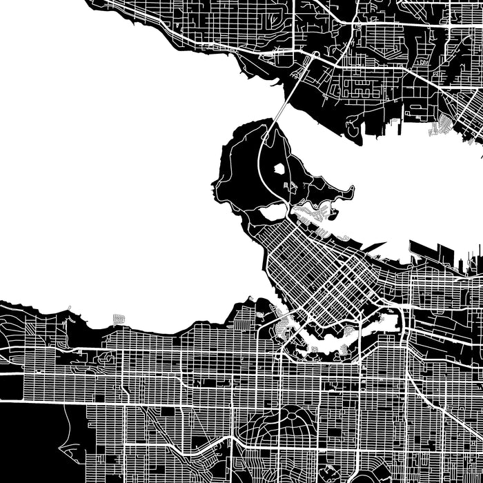 Black and white map of a coastal city layout