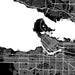 Black and white map of a coastal city layout
