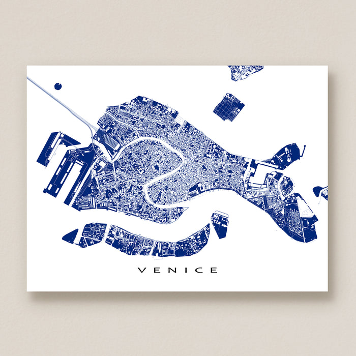 Map of Venice in blue on a white background