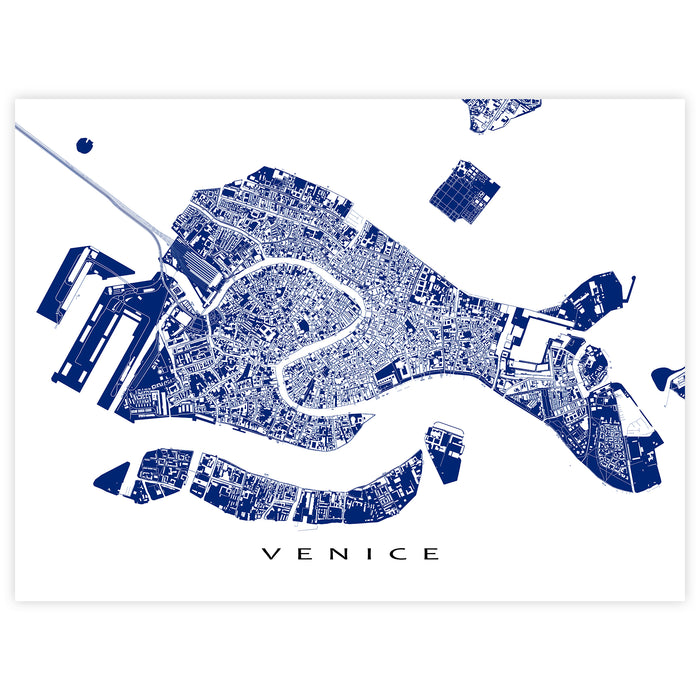 Map of Venice in blue on a white background