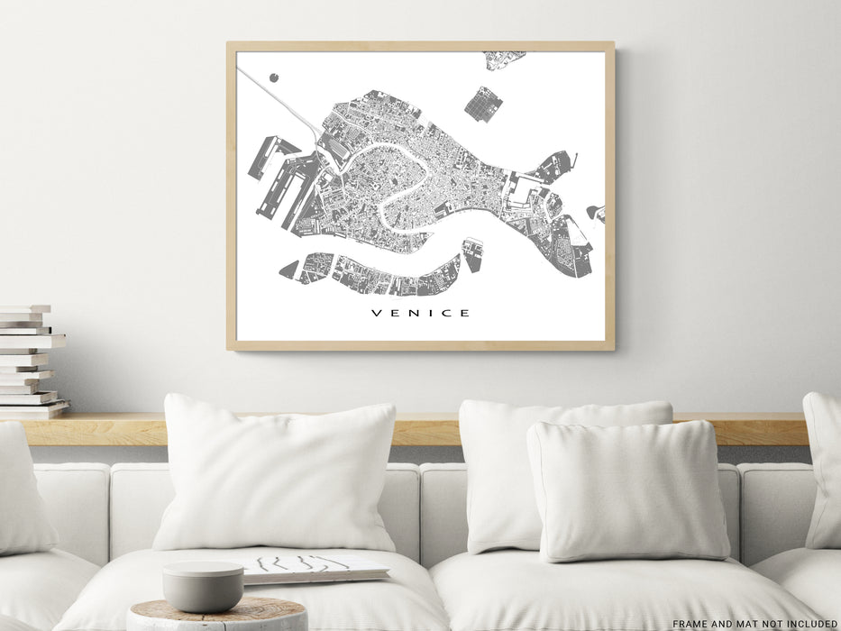 Venice, Italy map print with city streets and canals designed by Maps As Art.