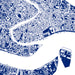 Map of a city layout with blue and white colors