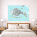 Map of Venice on a wall above a bed in a bedroom