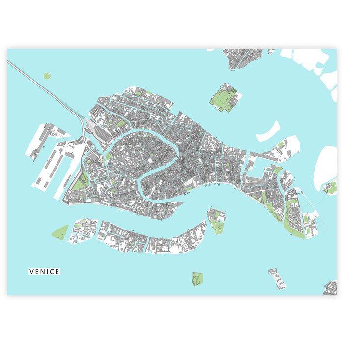 Map of Venice on a light blue background
