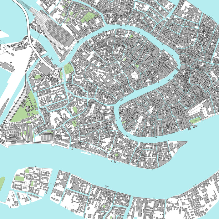 Map of a city with waterways and grid layout