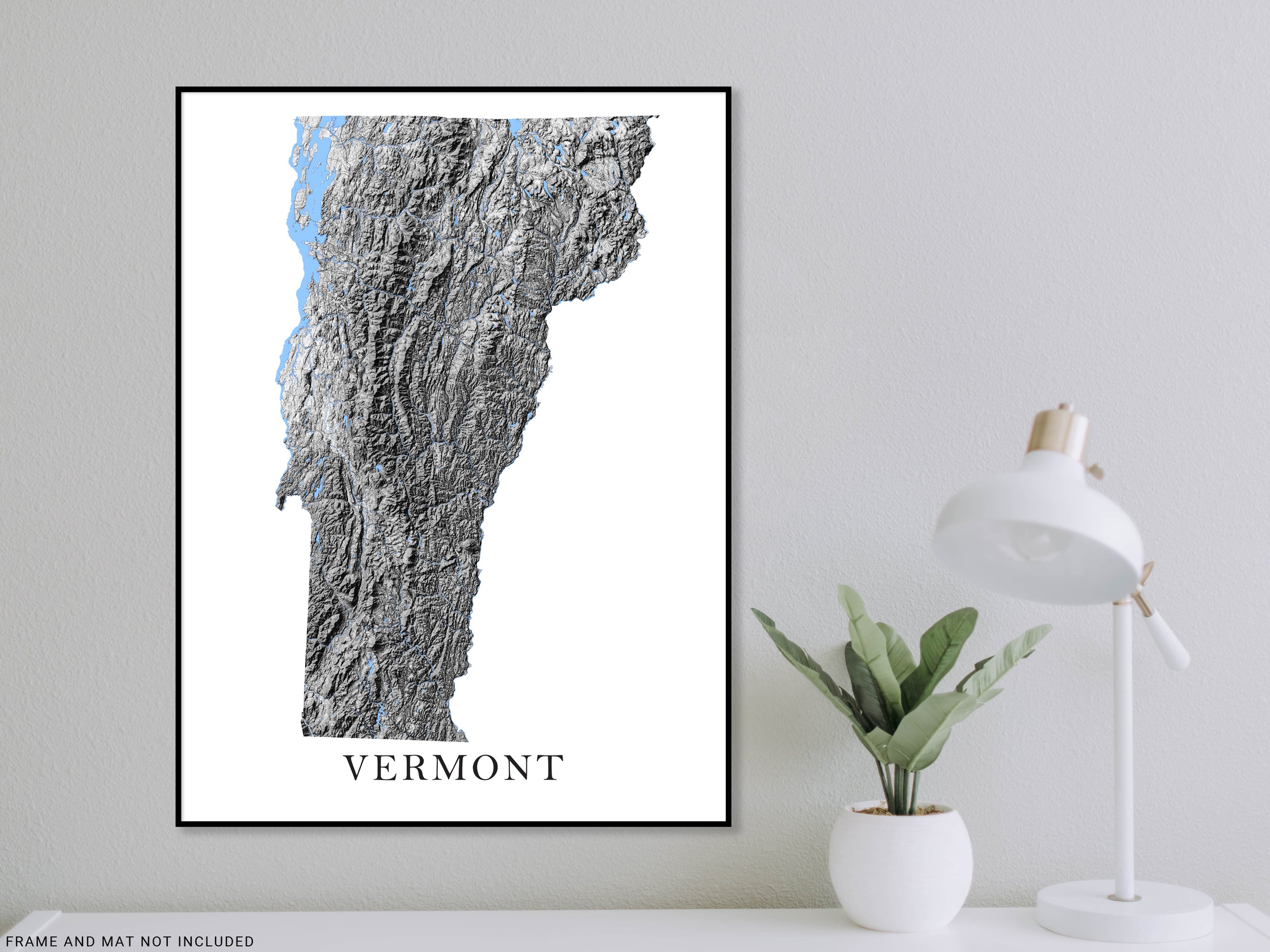 Vermont State Map Wall Art Print Poster - Black and White Topographic ...