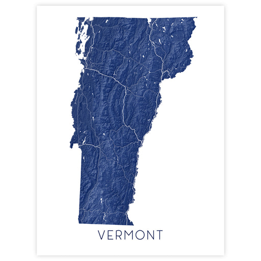 Map of Vermont in blue on a white background