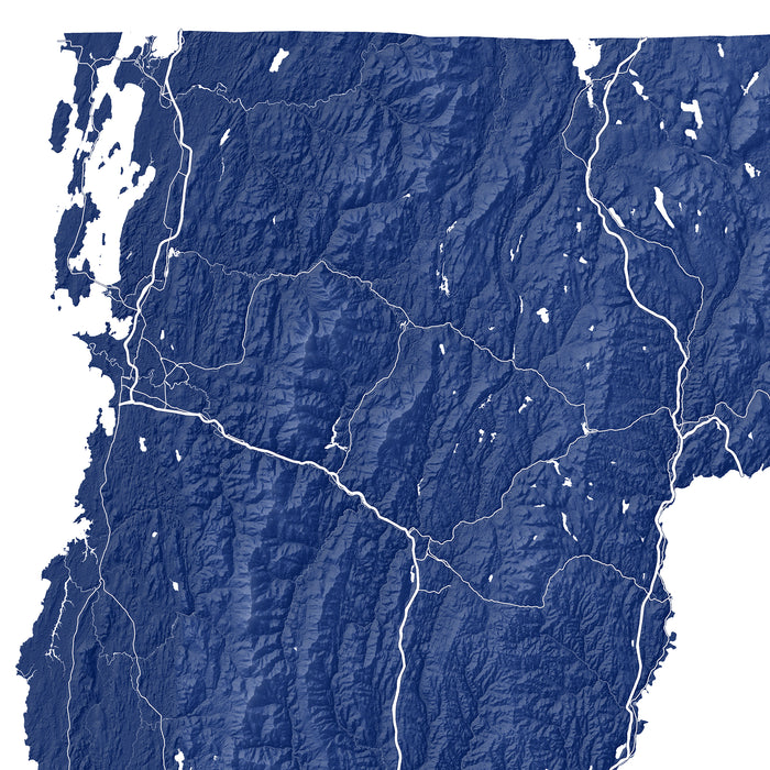 Topographic map of a mountainous region with blue color scheme