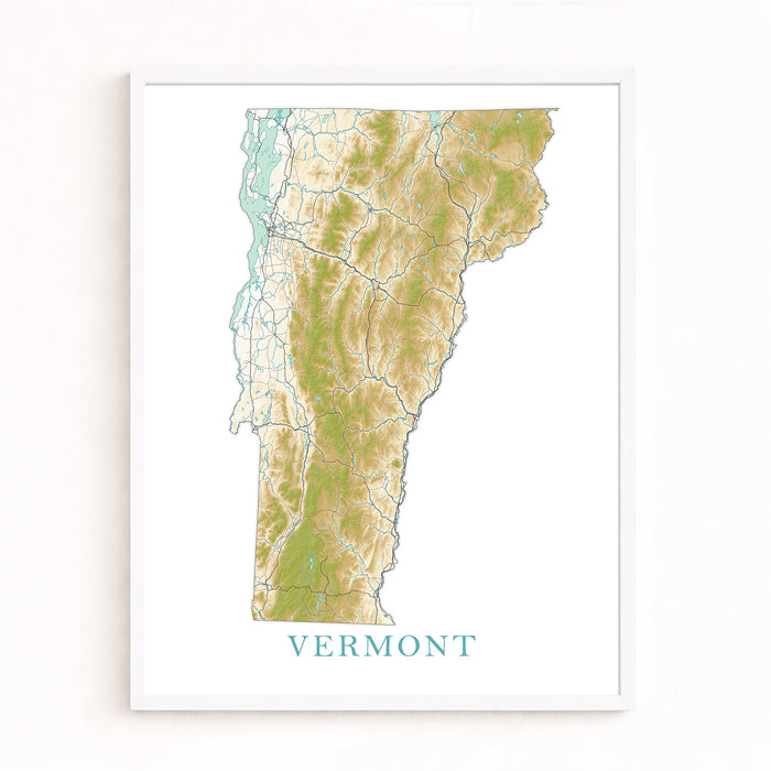 Vermont State Map Print: Topographic Landscape Wall Art Poster