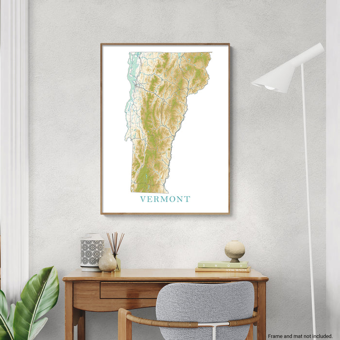 Vermont State Map Print: Topographic Landscape Wall Art Poster