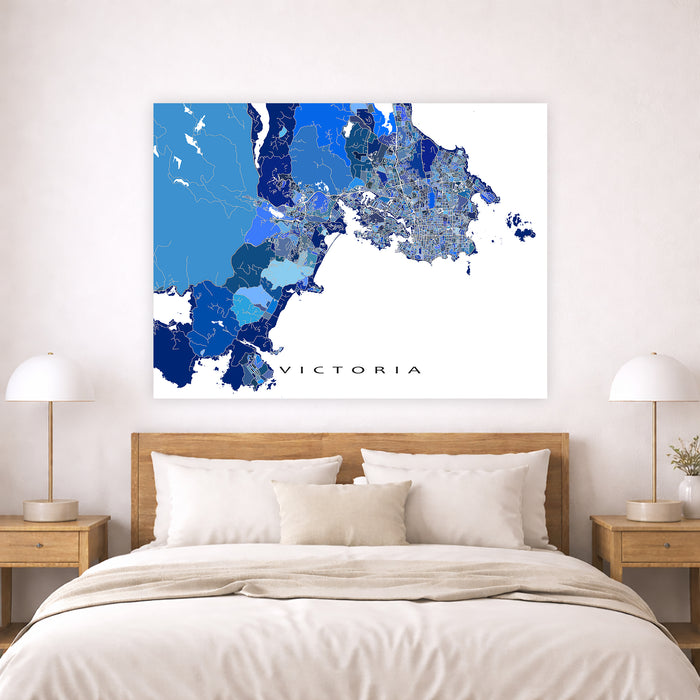 Victoria BC Map Print: Blue Geometric City Street Wall Art Poster, Vancouver Island