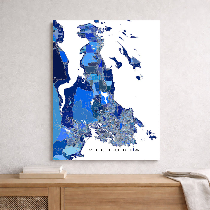 Victoria BC Map Print: Blue Geometric City Street Wall Art Poster, Vancouver Island