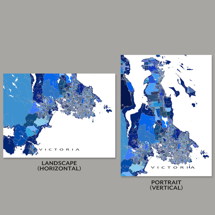 Victoria BC Map Print: Blue Geometric City Street Wall Art Poster, Vancouver Island