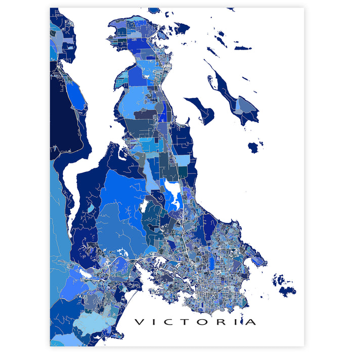 Victoria BC Map Print: Blue Geometric City Street Wall Art Poster, Vancouver Island