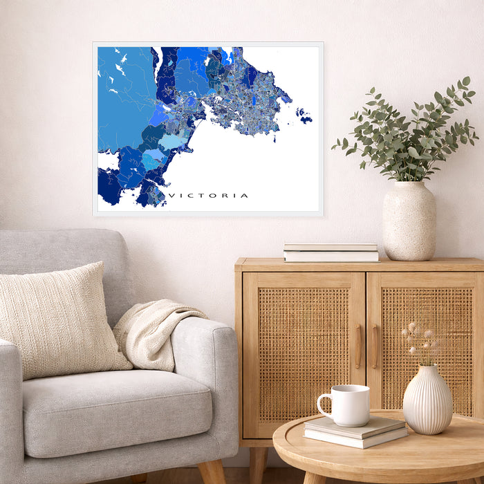 Victoria BC Map Print: Blue Geometric City Street Wall Art Poster, Vancouver Island