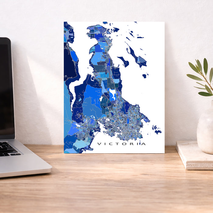 Victoria BC Map Print: Blue Geometric City Street Wall Art Poster, Vancouver Island