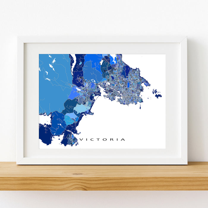 Victoria BC Map Print: Blue Geometric City Street Wall Art Poster, Vancouver Island