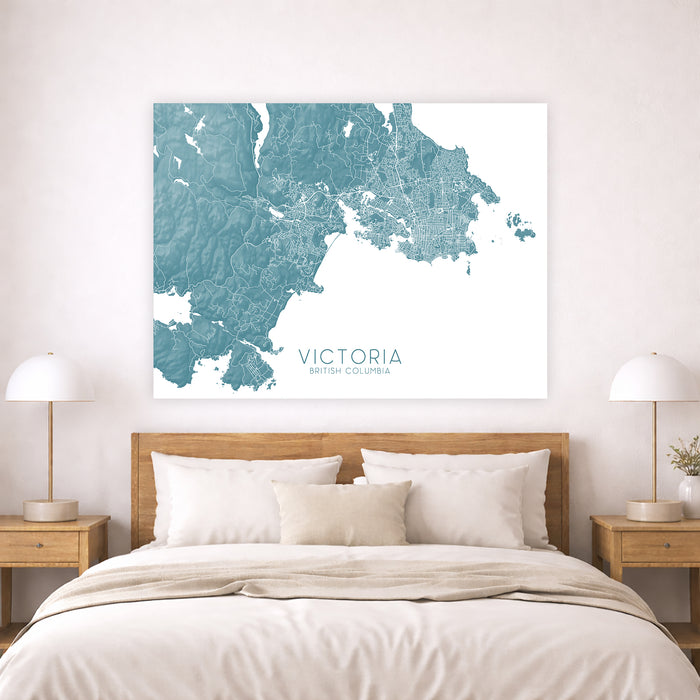 Map of Victoria on a wall above a bed in a bedroom