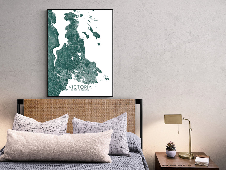 Victoria BC Canada city map print with a topographic design by Maps As Art.
