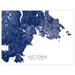 Map of Victoria, British Columbia in blue on a white background