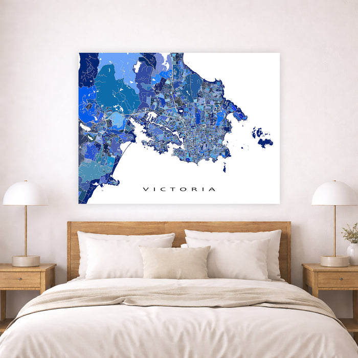 Map of Victoria on a wall above a bed in a bedroom setting