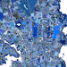 Map of a city with blue and black coloration