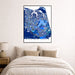 Framed map of Virginia Beach on a wall above a bed.