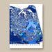 Map of Virginia Beach in blue tones on a beige background