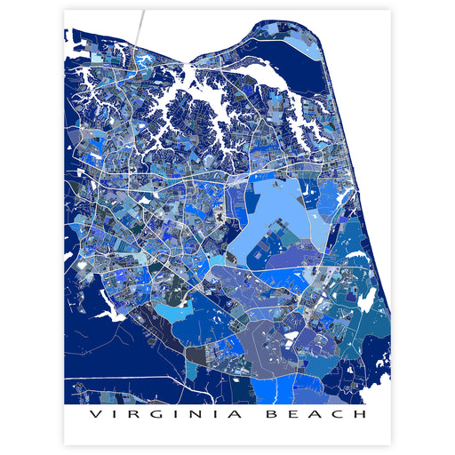 Map of Virginia Beach with blue and white colors
