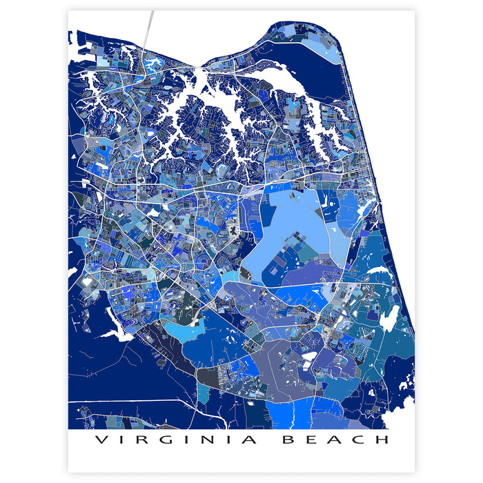 Map of Virginia Beach with blue and white colors